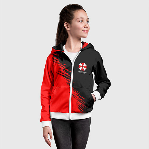 Детская толстовка на молнии Umbrella Corp - red and black / 3D-Белый – фото 4