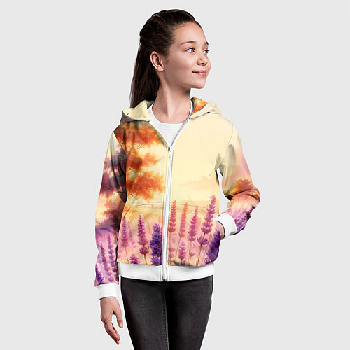 Детская толстовка на молнии Поле цветочное / 3D-Белый – фото 4
