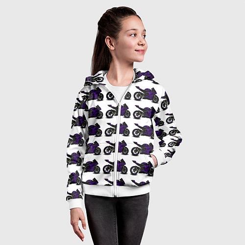 Детская толстовка на молнии The motorcycle is dark purple / 3D-Белый – фото 4