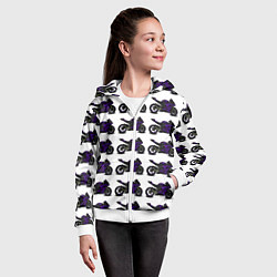 Толстовка на молнии детская The motorcycle is dark purple, цвет: 3D-белый — фото 2