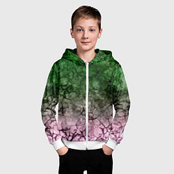 Толстовка на молнии детская Абстракция - green pink gradient in black web, цвет: 3D-белый — фото 2