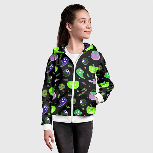 Детская толстовка на молнии Halloween black pumpkin pattern / 3D-Белый – фото 4