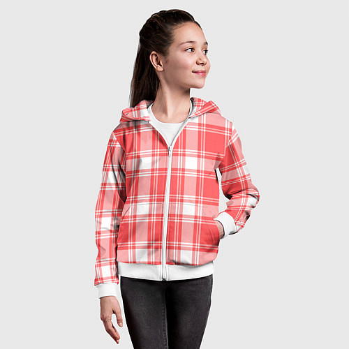 Детская толстовка на молнии Checked red white / 3D-Белый – фото 4
