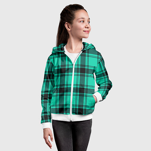 Детская толстовка на молнии Checkered turquoise / 3D-Белый – фото 4