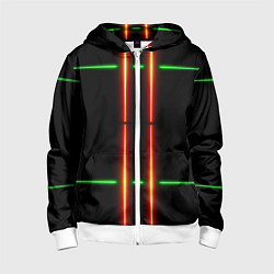 Детская толстовка на молнии Neon green black red line