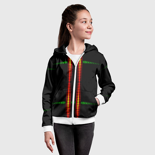 Детская толстовка на молнии Neon black green circles / 3D-Белый – фото 4