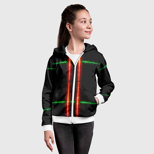 Детская толстовка на молнии Color black green red lines / 3D-Белый – фото 4