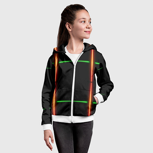 Детская толстовка на молнии Color black green orange lines / 3D-Белый – фото 4