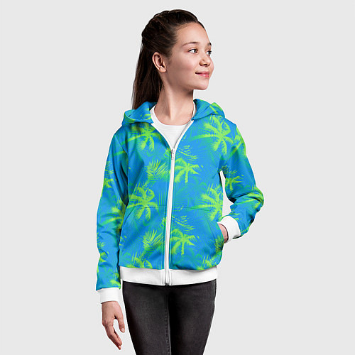 Детская толстовка на молнии Palm light green light blue / 3D-Белый – фото 4