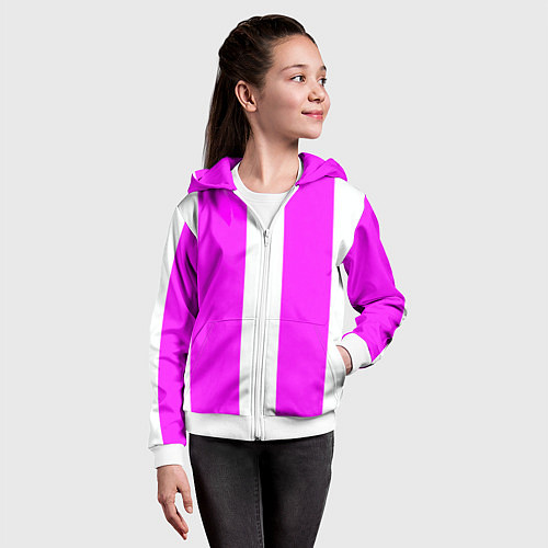 Детская толстовка на молнии Color white pink line / 3D-Белый – фото 4