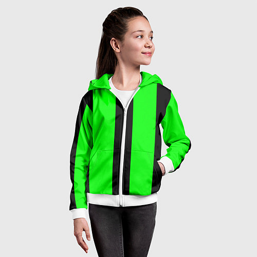 Детская толстовка на молнии Color green black line / 3D-Белый – фото 4