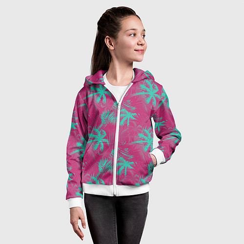 Детская толстовка на молнии Palm pink light blue / 3D-Белый – фото 4