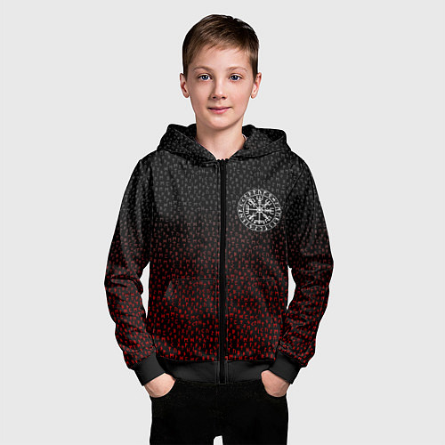 Детская толстовка на молнии Компас викингов вегвизир в рунах - символ удачи / 3D-Черный – фото 3