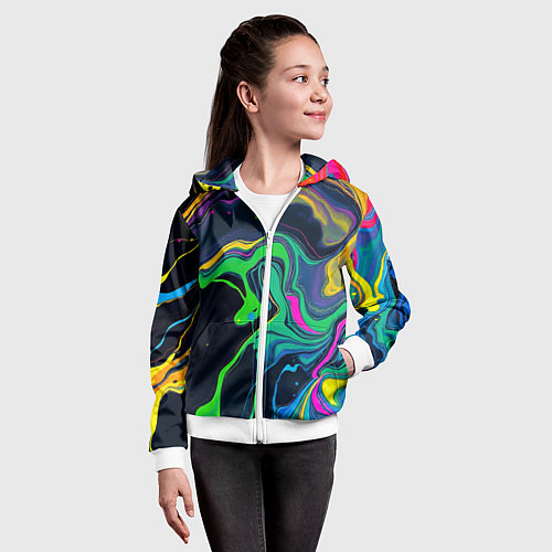 Детская толстовка на молнии Разводы и переливы разноцветной краски / 3D-Белый – фото 4