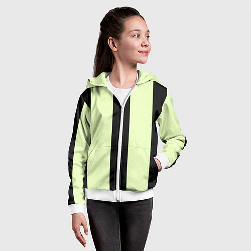 Детская толстовка на молнии Color light green black line / 3D-Белый – фото 4
