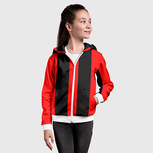 Детская толстовка на молнии Color black red lines / 3D-Белый – фото 4