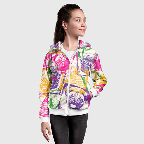 Детская толстовка на молнии Мопс и праздник / 3D-Белый – фото 4