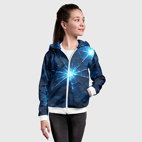Детская толстовка на молнии Синий камуфляж со вспышками / 3D-Белый – фото 4
