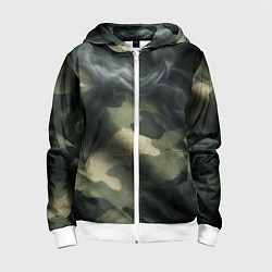 Толстовка на молнии детская Камуфляжная ткань с дымом, цвет: 3D-белый
