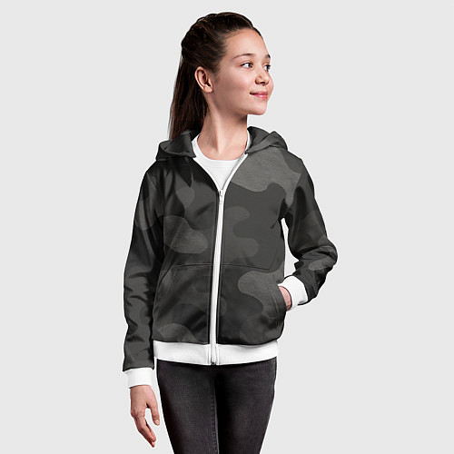 Детская толстовка на молнии Черно-серый камуфляж / 3D-Белый – фото 4