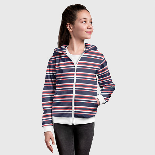 Детская толстовка на молнии Полосы сине-кораловые / 3D-Белый – фото 4