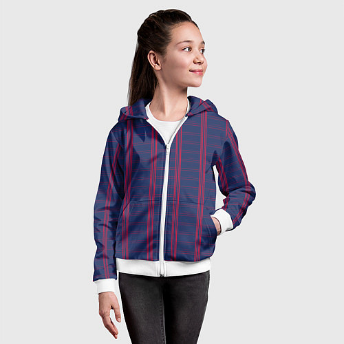 Детская толстовка на молнии Color blue cage pink stripes / 3D-Белый – фото 4