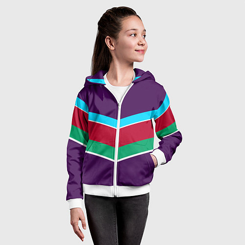 Детская толстовка на молнии Фиолетовый с полосами / 3D-Белый – фото 4