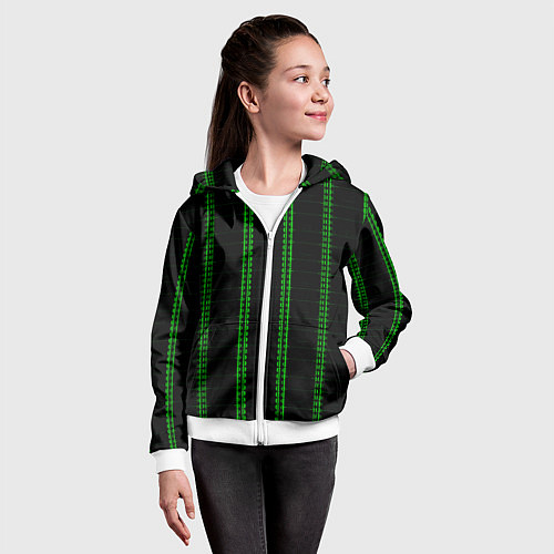 Детская толстовка на молнии Color black cage green stripes / 3D-Белый – фото 4