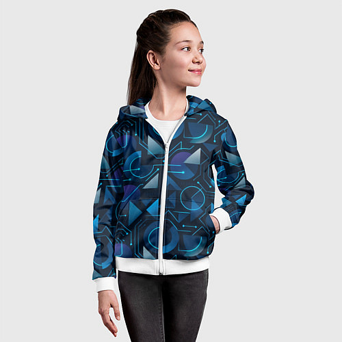 Детская толстовка на молнии Футуристическая сине-фиолетовая абстракция с хакер / 3D-Белый – фото 4