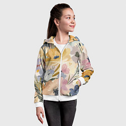 Толстовка на молнии детская Цветы акварель, цвет: 3D-белый — фото 2