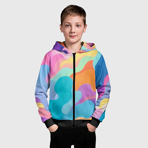 Детская толстовка на молнии Разноцветные красивые облака / 3D-Черный – фото 3
