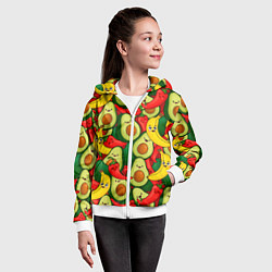 Толстовка на молнии детская Авокадо, бананы, перцы чили улыбаются - паттерн фр, цвет: 3D-белый — фото 2
