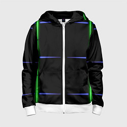 Толстовка на молнии детская Color black green purple stripes, цвет: 3D-белый
