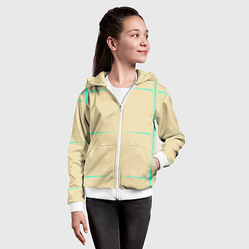 Детская толстовка на молнии Color beige green stripes / 3D-Белый – фото 4