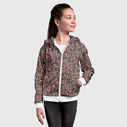 Толстовка на молнии детская Мелкий мозаичный коричневый зеленый узор хакки, цвет: 3D-белый — фото 2