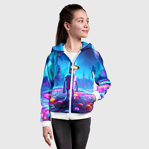 Детская толстовка на молнии Бендер на сказочной неоновой грибной планете - ней / 3D-Белый – фото 4