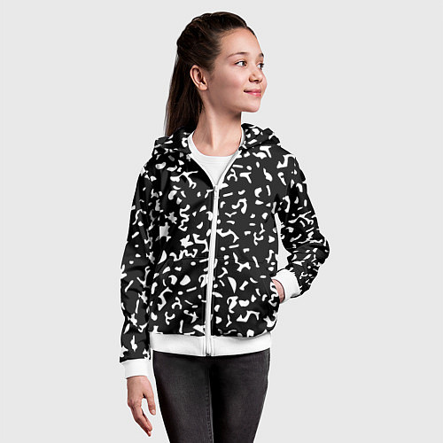 Детская толстовка на молнии Черный камуфляж / 3D-Белый – фото 4