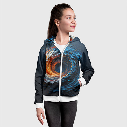 Детская толстовка на молнии Краска синяя и оранжевая в форме вихря / 3D-Белый – фото 4