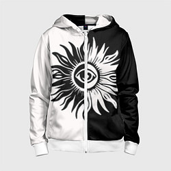 Толстовка на молнии детская Солнце черно-белое, цвет: 3D-белый