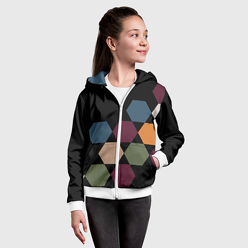 Детская толстовка на молнии Honeycombs autumn colors / 3D-Белый – фото 4