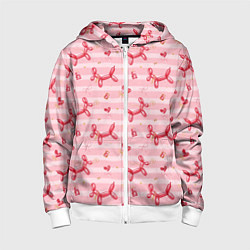 Толстовка на молнии детская Красные шарики-собачки на розовых полосках, цвет: 3D-белый