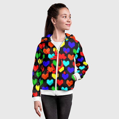 Детская толстовка на молнии Doom love pixel pattern / 3D-Белый – фото 4