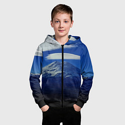 Толстовка на молнии детская Эльбрус с облаками, цвет: 3D-черный — фото 2