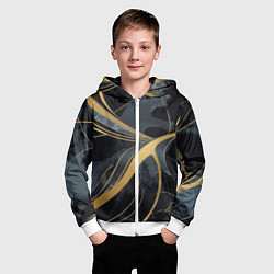 Толстовка на молнии детская Мраморный узор с золотыми полосками, цвет: 3D-белый — фото 2