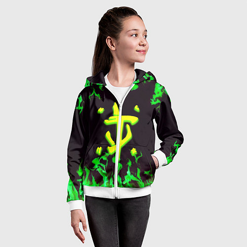 Детская толстовка на молнии Doom зелёный огонь / 3D-Белый – фото 4