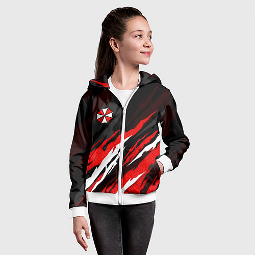 Детская толстовка на молнии Umbrella - красное пламя / 3D-Белый – фото 4