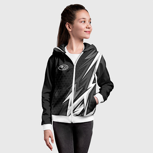 Детская толстовка на молнии Subaru - монохромный черный / 3D-Белый – фото 4