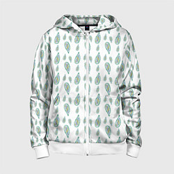 Толстовка на молнии детская Белый с абстрактным зелёным рисунком, цвет: 3D-белый