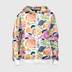 Толстовка на молнии детская Яркие спирали, цвет: 3D-белый