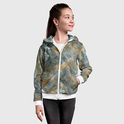 Детская толстовка на молнии Абстракция - strokes of gold paint on a gray backg / 3D-Белый – фото 4
